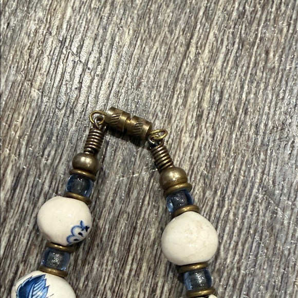 Vintage hand painted porcelain Chinese Elegant Blue and White Beaded Necklace - Picture 2 of 7